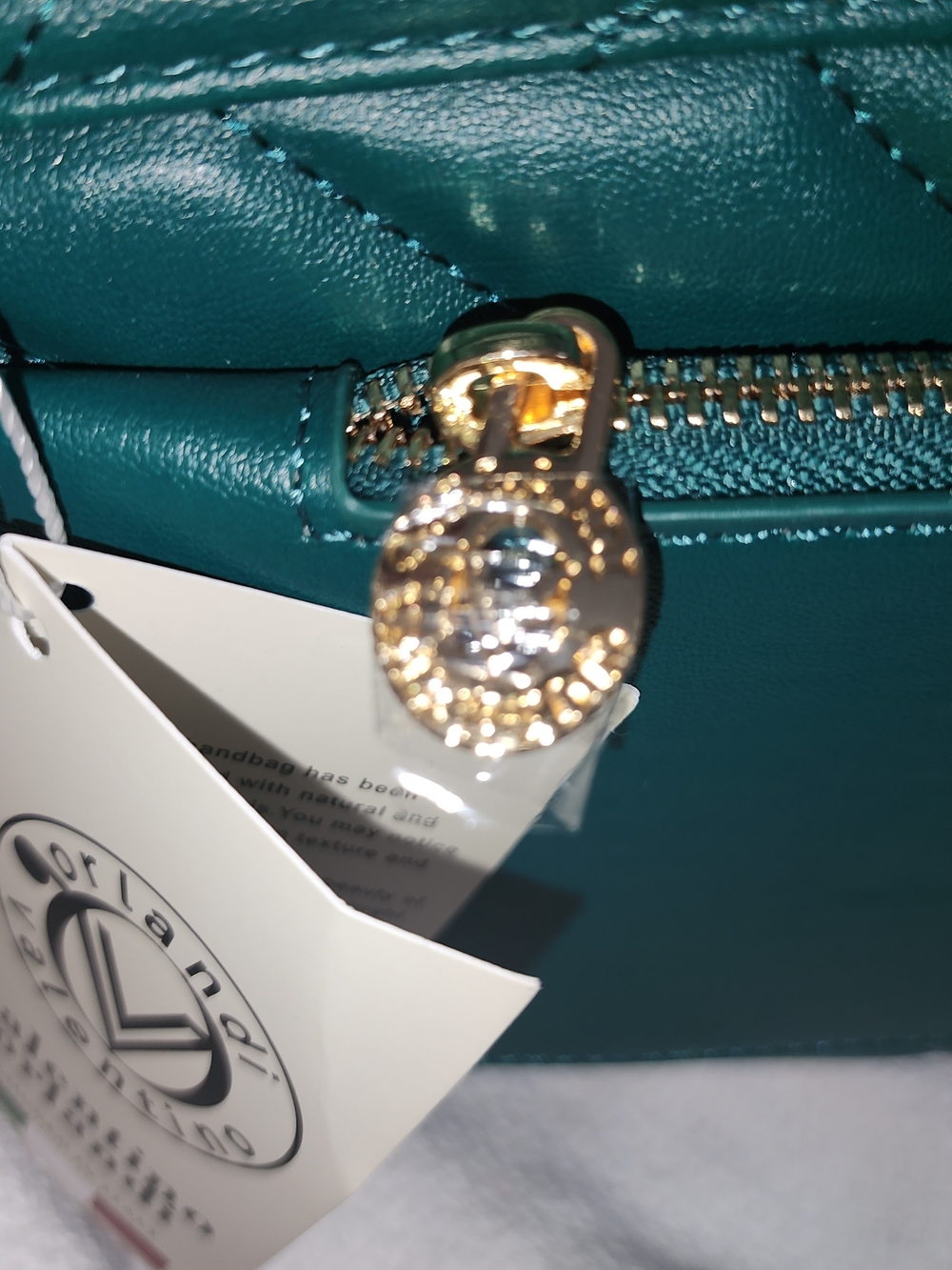 Valentino Orlandi Teal Quilted Crossbody with Gold Chain - Picture 3 of 7